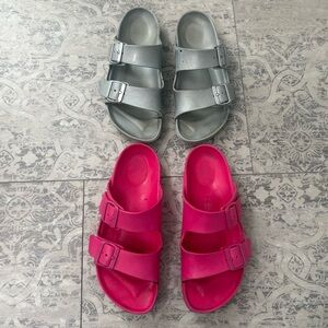 BUNDLE (2) Birkenstock Brand EVA Arizona Sandals Pink & Silver/Gray *Fair